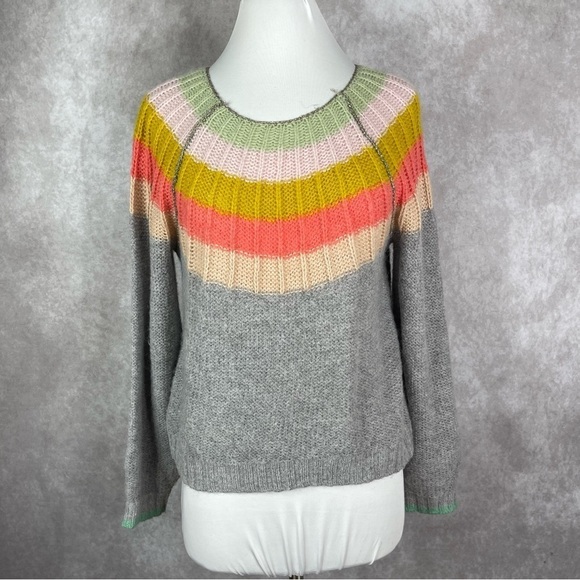 By Anthropologie Colleen Wool Alpaca Blend Colorful Knit Striped Sweater Size XS - Picture 3 of 9